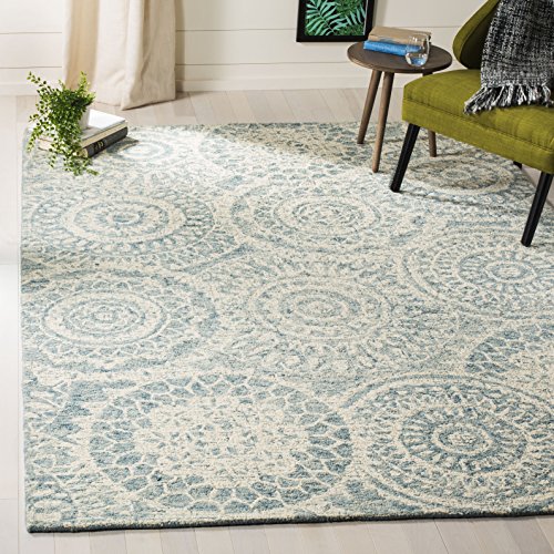 SAFAVIEH Abstract Collection Accent Rug - 4' x 6', Ivory & Blue, Handmade Wool, Ideal for High Traffic Areas in Entryway, Living Room, Bedroom (ABT205A)