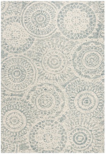 SAFAVIEH Abstract Collection Accent Rug - 4' x 6', Ivory & Blue, Handmade Wool, Ideal for High Traffic Areas in Entryway, Living Room, Bedroom (ABT205A)