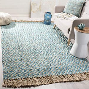 safavieh natural fiber collection area rug - 5' x 8', turquoise & natural, handmade boho diamond tassel jute, ideal for high traffic areas in living room, bedroom (nf266c)