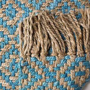 SAFAVIEH Natural Fiber Collection Area Rug - 5' x 8', Turquoise & Natural, Handmade Boho Diamond Tassel Jute, Ideal for High Traffic Areas in Living Room, Bedroom (NF266C)