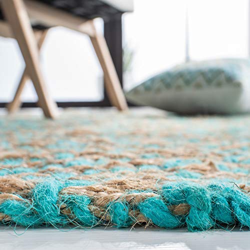 SAFAVIEH Natural Fiber Collection Area Rug - 5' x 8', Turquoise & Natural, Handmade Boho Diamond Tassel Jute, Ideal for High Traffic Areas in Living Room, Bedroom (NF266C)