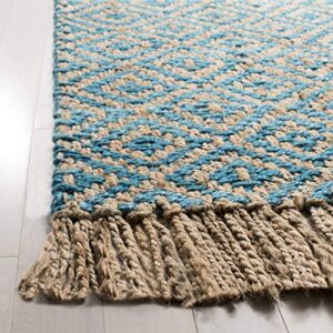 SAFAVIEH Natural Fiber Collection Area Rug - 5' x 8', Turquoise & Natural, Handmade Boho Diamond Tassel Jute, Ideal for High Traffic Areas in Living Room, Bedroom (NF266C)