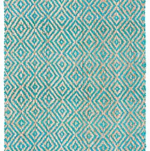 SAFAVIEH Natural Fiber Collection Area Rug - 5' x 8', Turquoise & Natural, Handmade Boho Diamond Tassel Jute, Ideal for High Traffic Areas in Living Room, Bedroom (NF266C)