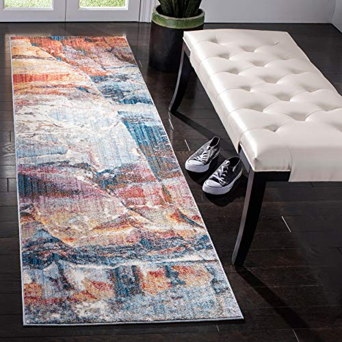 SAFAVIEH Monray Collection Area Rug - 9' x 12', Red & Multi, Modern Abstract Distressed Design, Non-Shedding & Easy Care, Ideal for High Traffic Areas in Living Room, Bedroom (MNY614D)