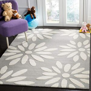 safavieh kids collection area rug - 8' x 10', grey & ivory, handmade daisy wool, ideal for high traffic areas in living room, bedroom (sfk914c)