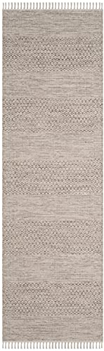 SAFAVIEH Montauk Collection Runner Rug - 2'3" x 6', Ivory & Steel Grey, Handmade Flat Weave Boho Farmhouse Cotton Tassel Fringe, Ideal for High Traffic Areas in Living Room, Bedroom (MTK330M)