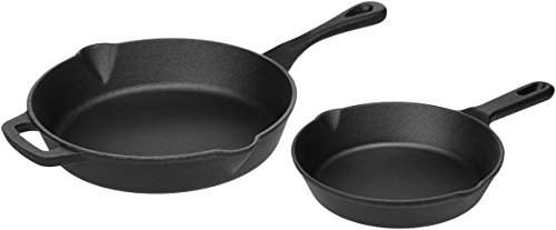 Amazon Basics Pre-Seasoned Cast Iron 5-Piece Kitchen Cookware Set, Pots and Pans, Black, 14.17 x 12.2 x 10.63 in