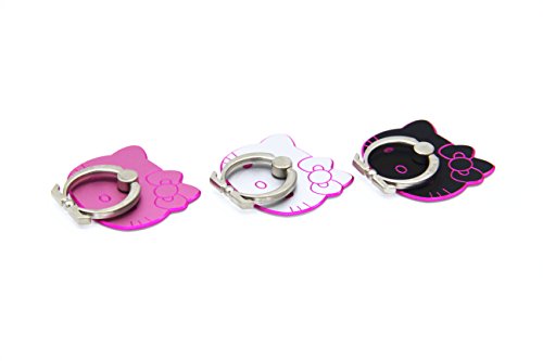 CellDesigns Kitty Cell Phone Ring Grip Stand Holder Car Mounts (Black, Pink, Silver/ Pink Rim)