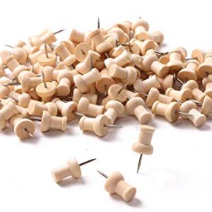 Tupalizy Wooden Push Pins Wood Thumb Map Tacks for Cork Boards and Home Office Craft Projects, Natural Color, 100 Pieces