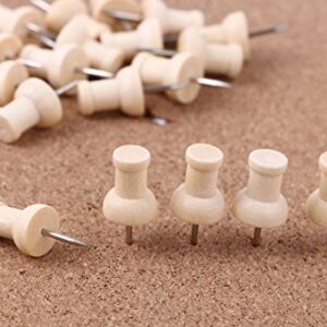 Tupalizy Wooden Push Pins Wood Thumb Map Tacks for Cork Boards and Home Office Craft Projects, Natural Color, 100 Pieces