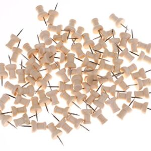 Tupalizy Wooden Push Pins Wood Thumb Map Tacks for Cork Boards and Home Office Craft Projects, Natural Color, 100 Pieces