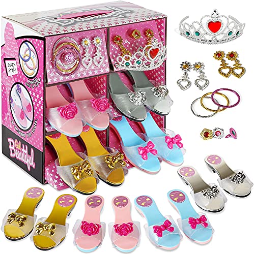 fash n kolor Princess Dress Up and Pretend Play Princess Shoes Collection Set, Princess Tiara and Jewelry for little girls, 12 Pcs Princess Toys and Accessories - Ages For 3,4,5,6 Years and Plus