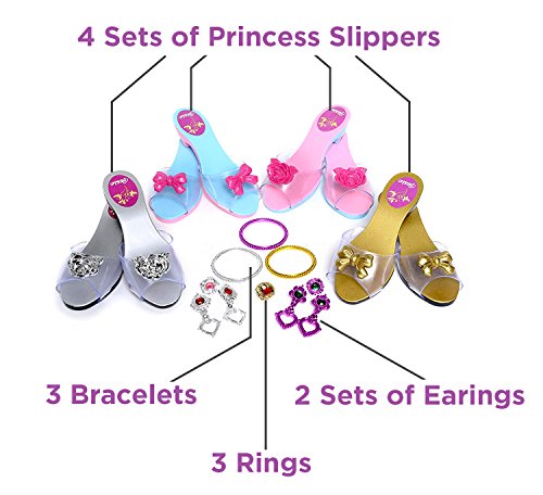 fash n kolor Princess Dress Up and Pretend Play Princess Shoes Collection Set, Princess Tiara and Jewelry for little girls, 12 Pcs Princess Toys and Accessories - Ages For 3,4,5,6 Years and Plus