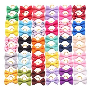 yaka 60pcs (30 paris) cute puppy dog small bowknot hair bows with rubber bands handmade hair accessories bow pet grooming products (60 pcs,cute patterns) (rubber bands style 1)
