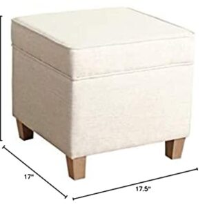 Homepop Home Decor | K7342-F2067 | Classic Square Storage Ottoman with Lift Off Lid | Ottoman with Storage for Living Room & Bedroom, Cream Woven