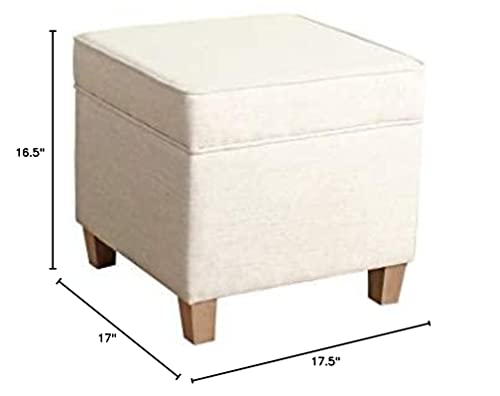 Homepop Home Decor | K7342-F2067 | Classic Square Storage Ottoman with Lift Off Lid | Ottoman with Storage for Living Room & Bedroom, Cream Woven