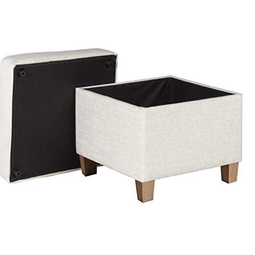 Homepop Home Decor | K7342-F2067 | Classic Square Storage Ottoman with Lift Off Lid | Ottoman with Storage for Living Room & Bedroom, Cream Woven