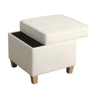 Homepop Home Decor | K7342-F2067 | Classic Square Storage Ottoman with Lift Off Lid | Ottoman with Storage for Living Room & Bedroom, Cream Woven