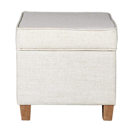 Homepop Home Decor | K7342-F2067 | Classic Square Storage Ottoman with Lift Off Lid | Ottoman with Storage for Living Room & Bedroom, Cream Woven