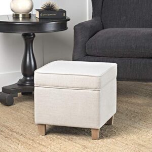 Homepop Home Decor | K7342-F2067 | Classic Square Storage Ottoman with Lift Off Lid | Ottoman with Storage for Living Room & Bedroom, Cream Woven