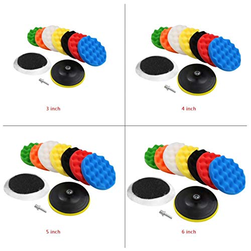 Qillu 10 Pcs Sponge Polishing Buffing Waxing Pad Kit for Car Polisher Buffer With Drill Adapter(5inch)