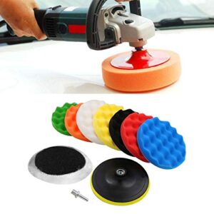 Qillu 10 Pcs Sponge Polishing Buffing Waxing Pad Kit for Car Polisher Buffer With Drill Adapter(5inch)