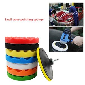 Qillu 10 Pcs Sponge Polishing Buffing Waxing Pad Kit for Car Polisher Buffer With Drill Adapter(5inch)