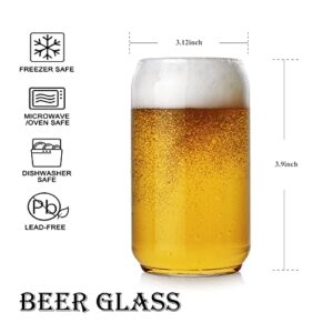 BaveL Large Beer glasses,20 oz Can Shaped Beer Glasses Set of 4,Elegant Shaped Drinking Glasses is Ideal Gift,Tumbler Beer Glasses Great for Any Drink and Any Occasion