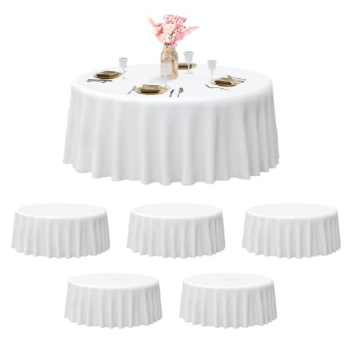 EMART Round Tablecloth White (6 Pack) Circular Polyester Table Cover 120 Inch in Diameter for Dinning, Kitchen, Picnic,Wedding and Birthday Party