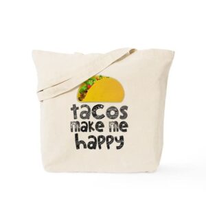cafepress tacos make me happy tote bag natural canvas tote bag, reusable shopping bag
