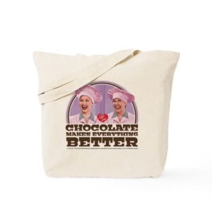 cafepress i love lucy: chocolate makes everything b tote bag natural canvas tote bag, reusable shopping bag