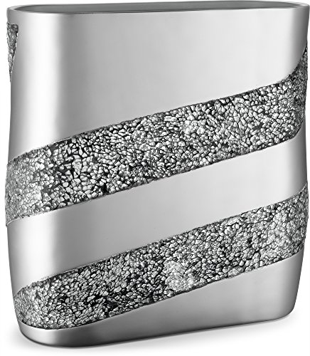 Creative Scents Silver Mosaic Bathroom Trash Can - Decorative Waste Basket for Bathroom - Durable Slim Space Friendly Small Trash Can for Bathroom, Powder Room, Bedroom, Living Room Or Office