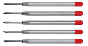 smooth flow ink 5 pack ballpoint pen refills to fit parker pens, medium point (bulk packed) (red)