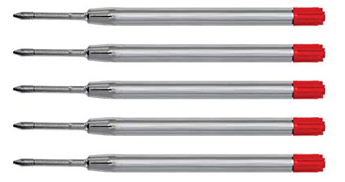 Smooth Flow Ink 5 Pack Ballpoint Pen Refills to Fit Parker Pens, Medium Point (Bulk Packed) (Red)