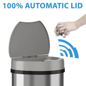 iTouchless 13 Gallon Semi-Round Extra-Wide Opening Sensor Touchless Trash Can with AC Adapter and Odor Control System, Stainless Steel Silver Garbage Bin