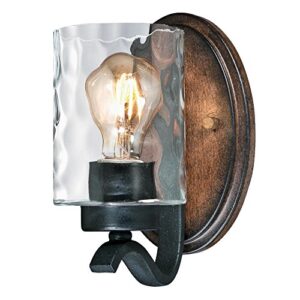 westinghouse lighting 6331600 barnwell one-light indoor wall fixture, textured iron and barnwood finish with clear hammered glass, 1, iron & barnwood