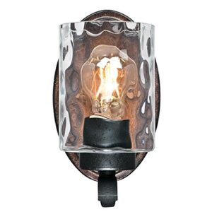 Westinghouse Lighting 6331600 Barnwell One-Light Indoor Wall Fixture, Textured Iron and Barnwood Finish with Clear Hammered Glass, 1, Iron & Barnwood