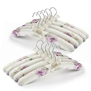 glcon anti slip satin padded clothes hangers for women foam sweater hangers - fancy thick padded coat hanger no bump floral canvas cover for adult, bridesmaid, wedding gown closet (pack of 10)