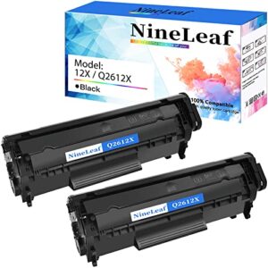 nineleaf (3000 pages per compatible toner cartridge replacement for hp 12x q2612x 12a q2612a high yield use with laser jet 1020 1012 1010 1018 1022 3030 3050 3015 3052 3055 m1319f printer (2pk black)