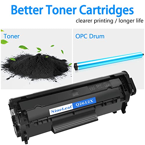 NineLeaf (3000 Pages per Compatible Toner Cartridge Replacement for HP 12X Q2612X 12A Q2612A High Yield Use with Laser Jet 1020 1012 1010 1018 1022 3030 3050 3015 3052 3055 M1319F Printer (2PK Black)