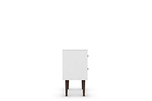 Manhattan Comfort Liberty Collection Mid Century Modern Nightstand With Two Drawers, Splayed Legs, White/Blue