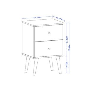 Manhattan Comfort Liberty Collection Mid Century Modern Nightstand With Two Drawers, Splayed Legs, White/Blue