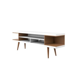 Manhattan Comfort Utopia Collection Mid Century Modern TV Stand With Open 3 Open Shelves and Two Open Cubbies, White/Wood