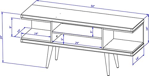 Manhattan Comfort Utopia Collection Mid Century Modern TV Stand With Open 3 Open Shelves and Two Open Cubbies, White/Wood