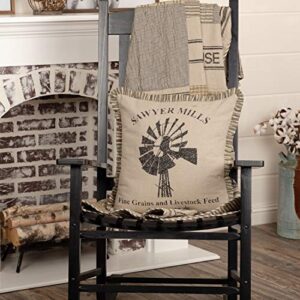 vhc brands farmhouse pillows & throws-sawyer mill tan 18" x 18" pillow, 18x18, windmill charcoal