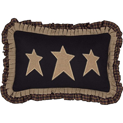 VHC Brands Heritage Farms Primitive Stars Pillow 14x22 Country Primitive Bedding Accessory, Black