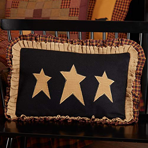 VHC Brands Heritage Farms Primitive Stars Pillow 14x22 Country Primitive Bedding Accessory, Black