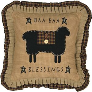 vhc brands seasonal primitive pillows & throws baa blessings tan 18" x 18" pillow, 1 count (pack of 1), mustard yellow
