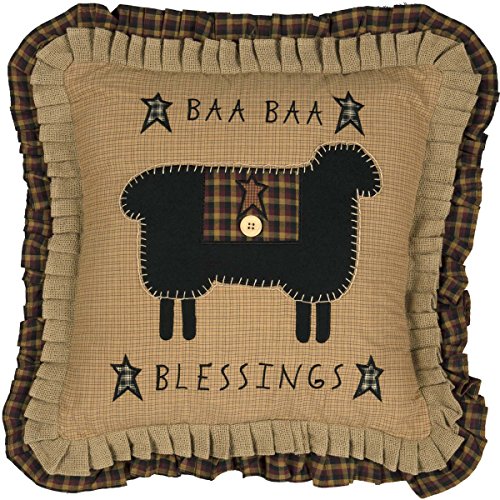 VHC Brands Seasonal Primitive Pillows & Throws Baa Blessings Tan 18" x 18" Pillow, 1 Count (Pack of 1), Mustard Yellow