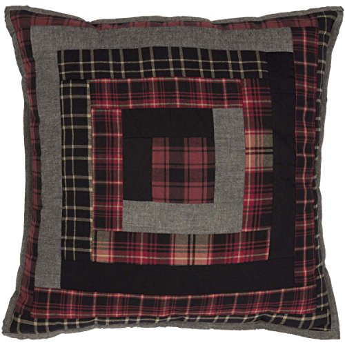 VHC Brands Rustic & Lodge Pillows & Throws-Cumberland Patchwork 18" x 18" Pillow, 18x18, Chili Pepper Red